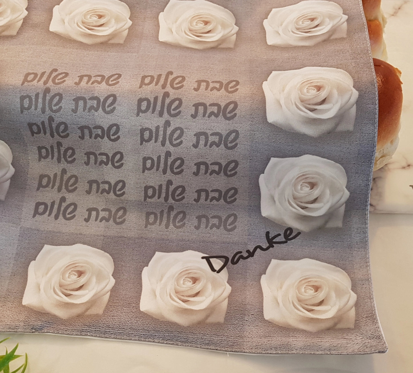 Silver w/ white rose satin Challah Cover