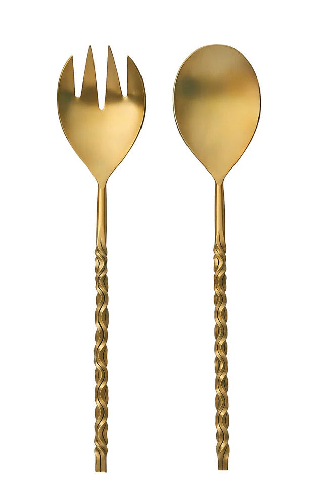 Matte Gold Spiral Salad Servers