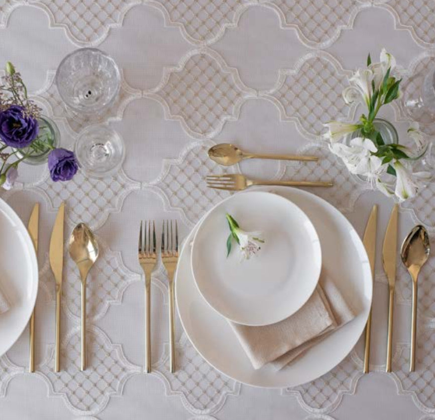 Kingston White/Gold Dots or Solid White Lined Tablecloth- Custom Order