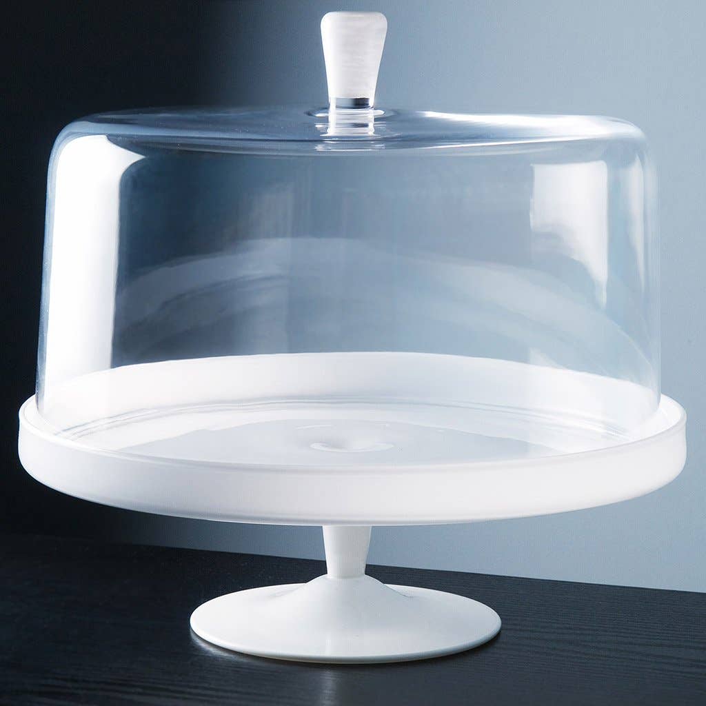 Opal White Cake Stand and Large Dome with White Knob, 12.4"D