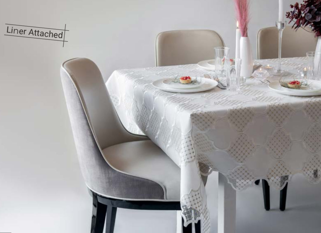 Kingston White/Gold Dots or Solid White Lined Tablecloth- Custom Order