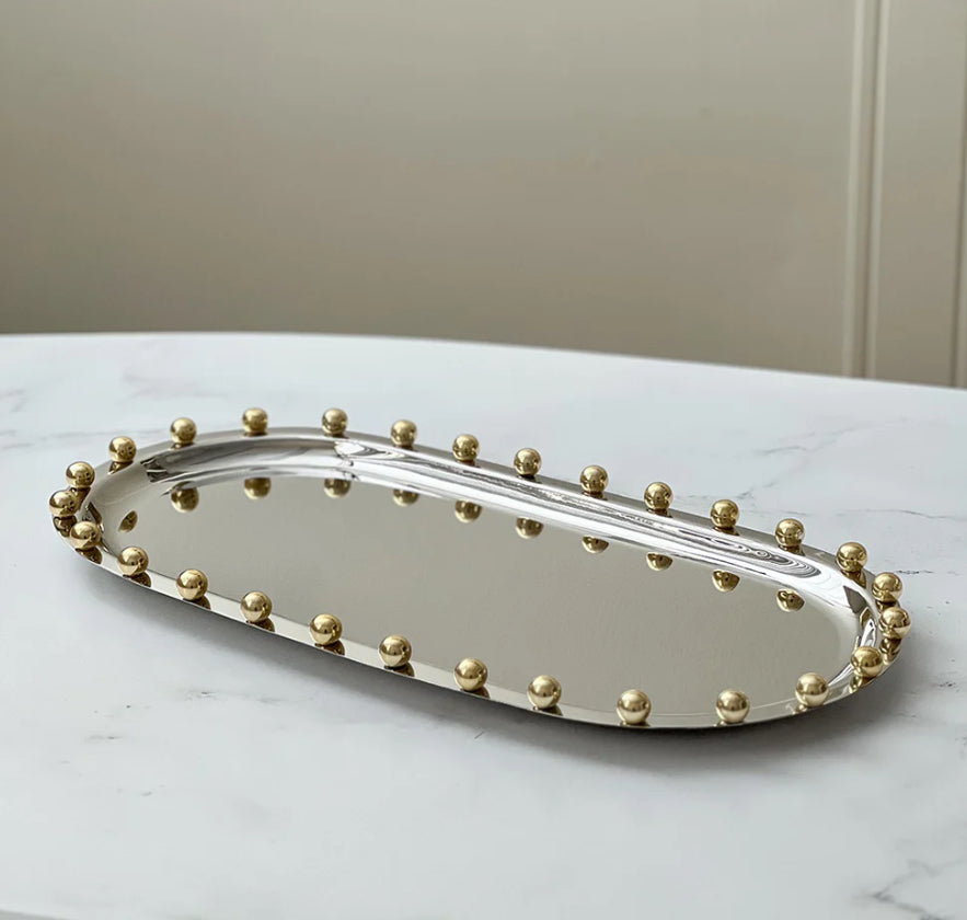 Stainless Steel Gold Ball Oval Tray