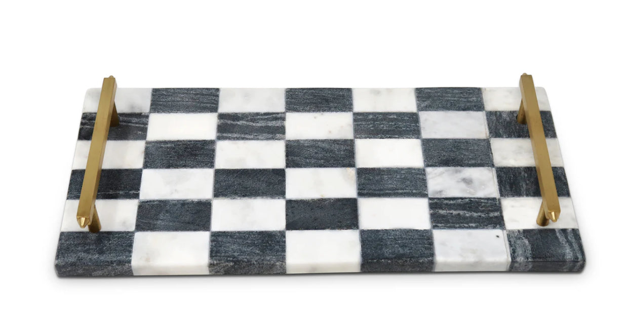 Marble Black and White Checkered Tray