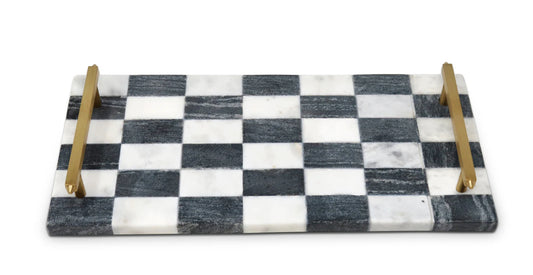 Marble Black and White Checkered Tray