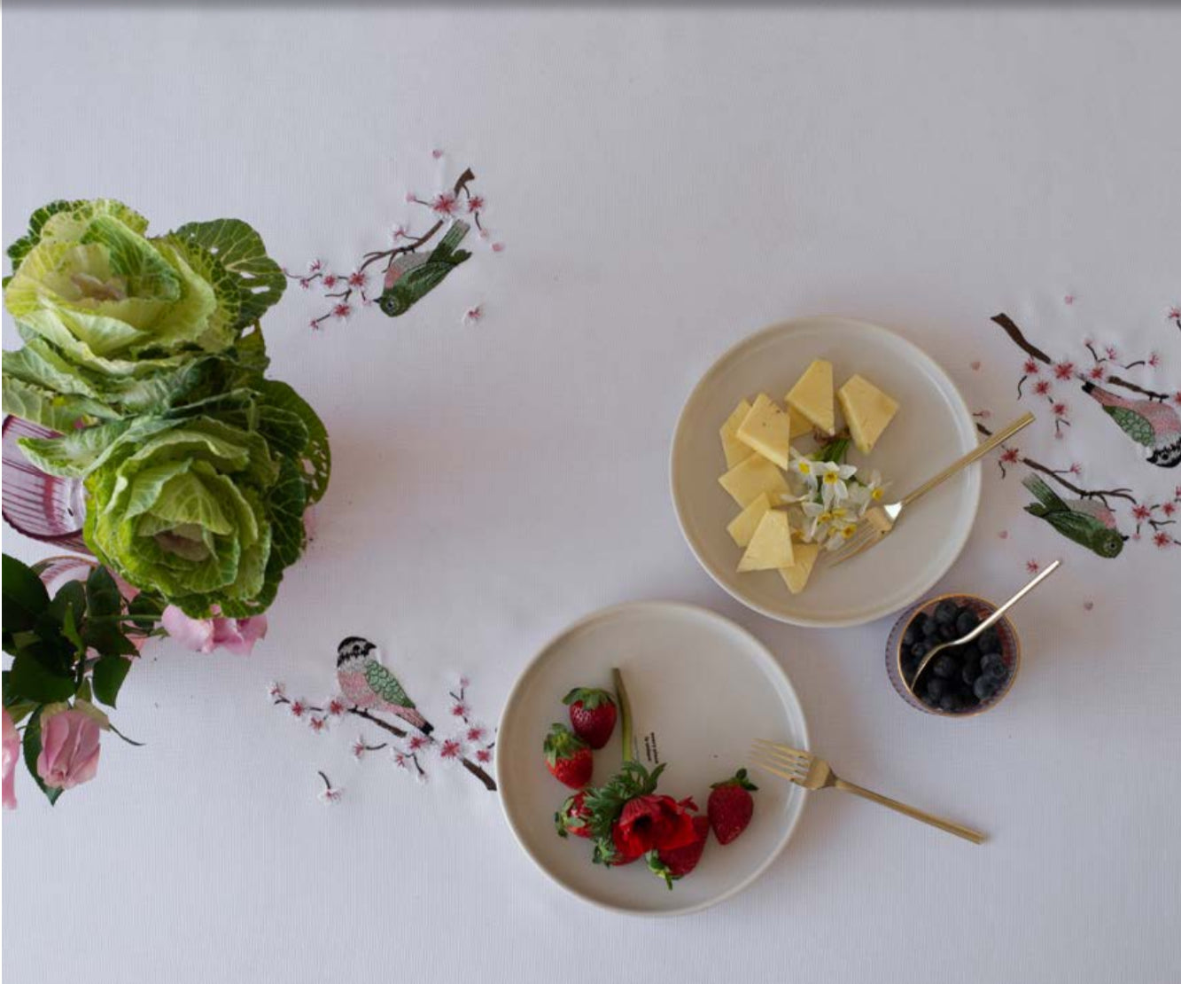 Birds Embroidered Tablecloth- custom order only