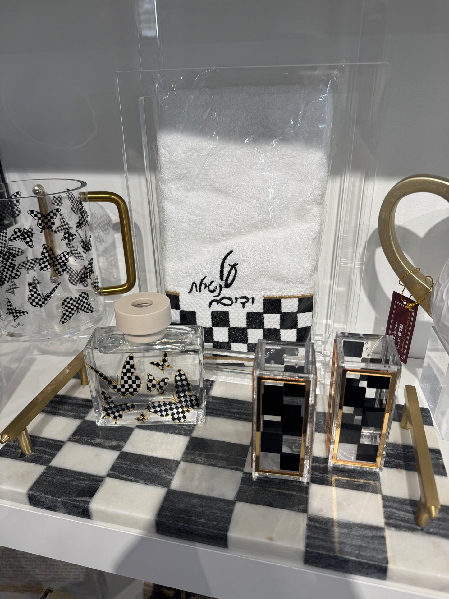 Marble Black and White Checkered Tray