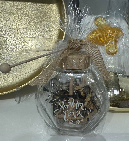 Shana Tova Honey Jar with Dipper and Honey Stick