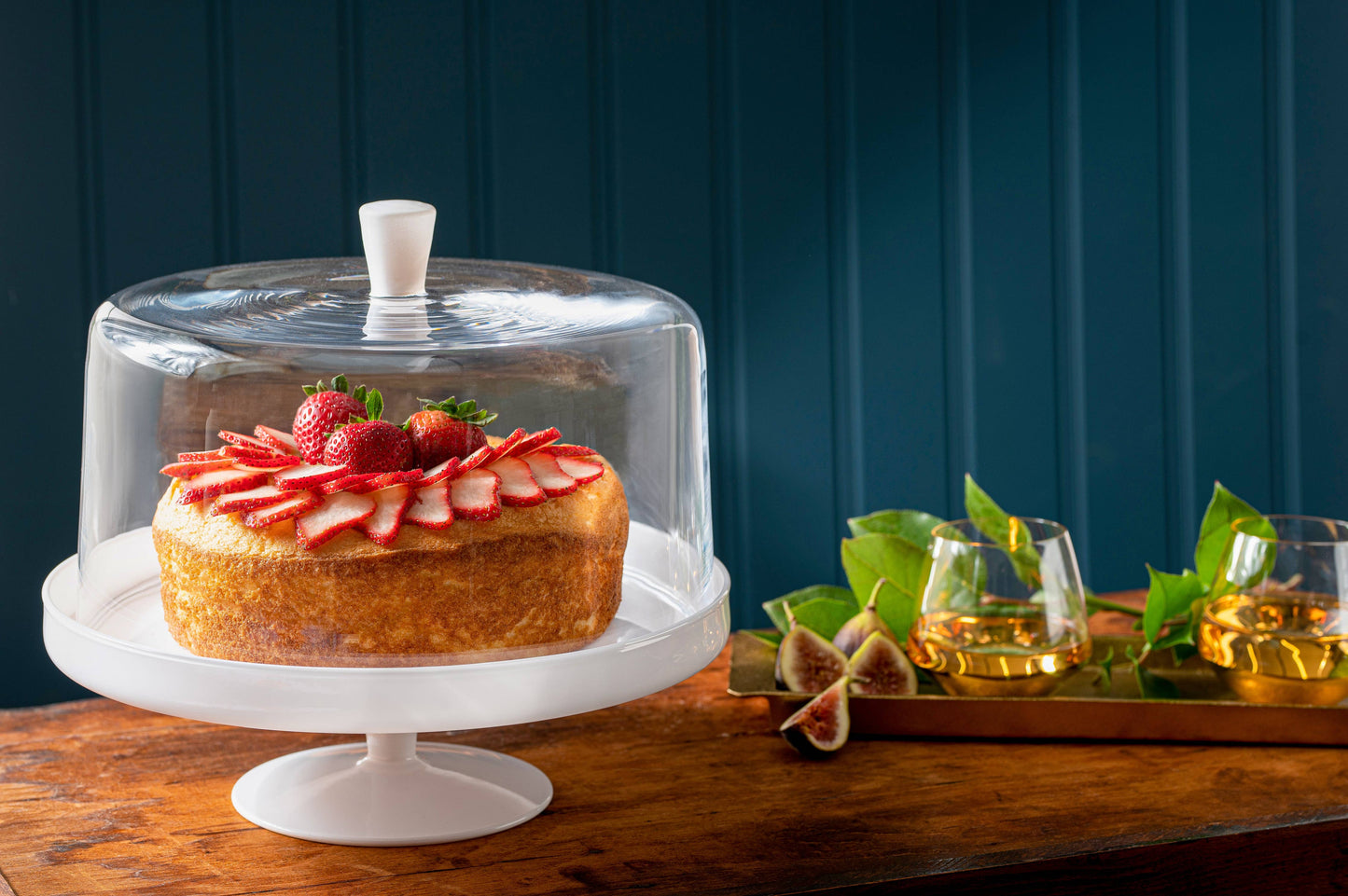 Opal White Cake Stand and Large Dome with White Knob, 12.4"D