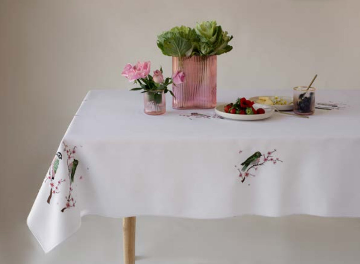 Birds Embroidered Tablecloth- custom order only
