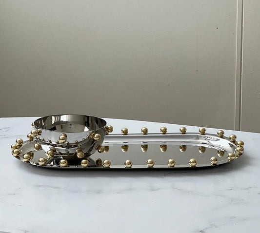Stainless Steel Gold Ball Oval Tray
