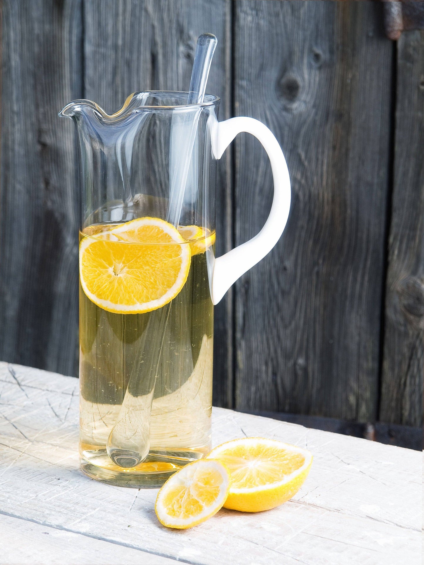 Opal Cylinder Pitcher with White Handle, 64 oz.