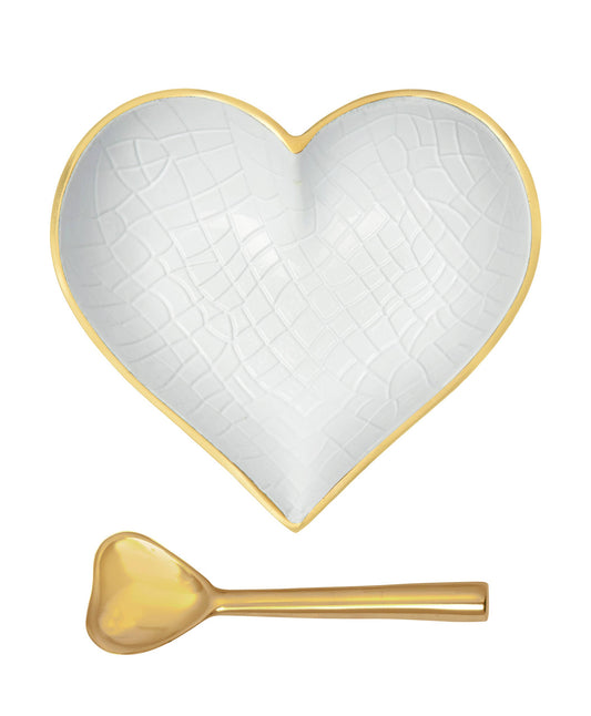 Happy Gold & White Croco Heart with Gold Heart Spoon- clerance