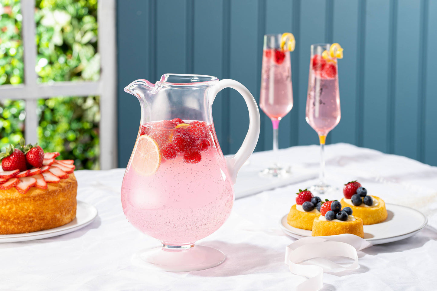 Opal Footed Pitcher with White Foot and Handle, 78 oz.