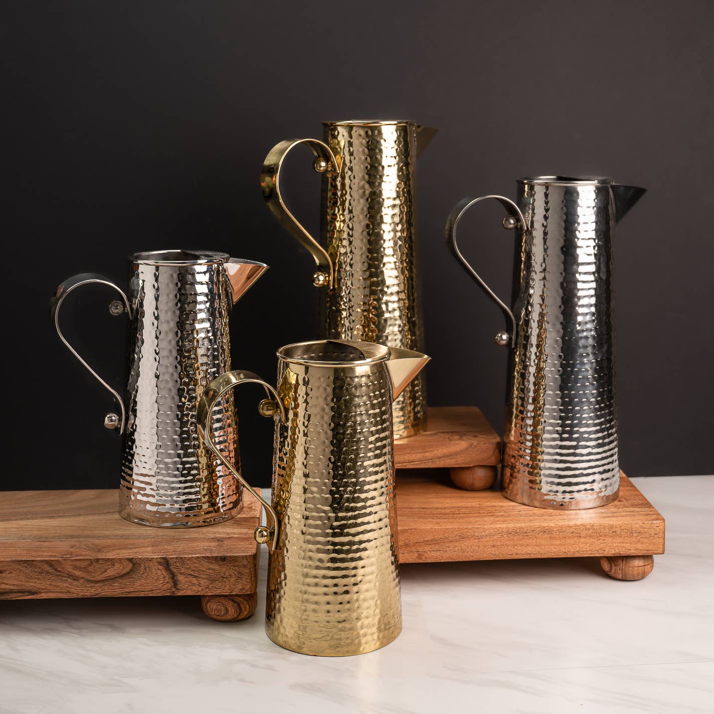 Stainless Steel Hammered Pitcher - Large Capacity