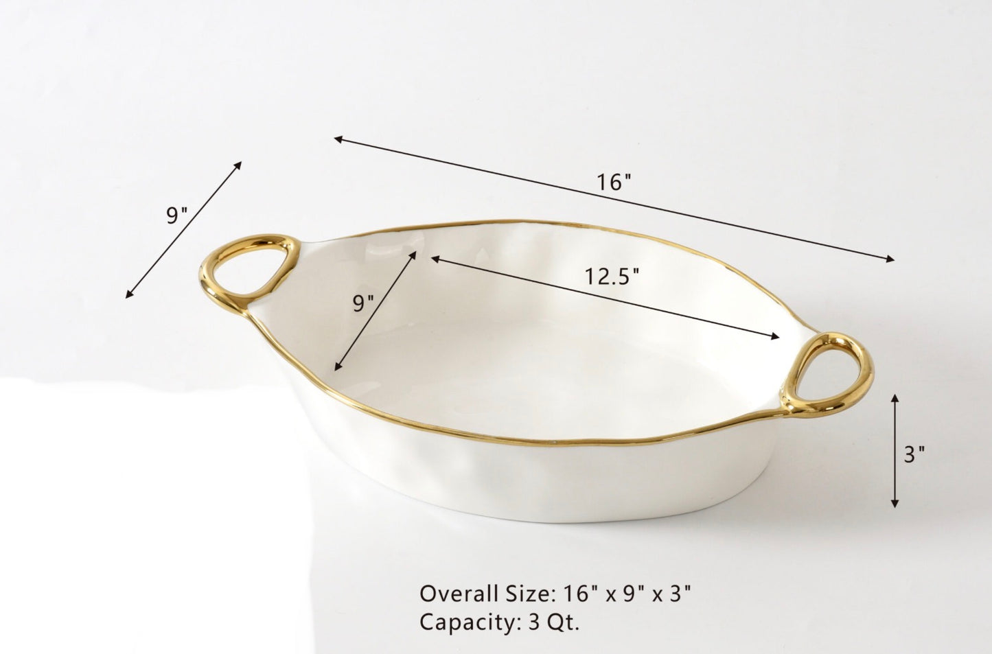 Oval Baking Dish w/ Gold Handles