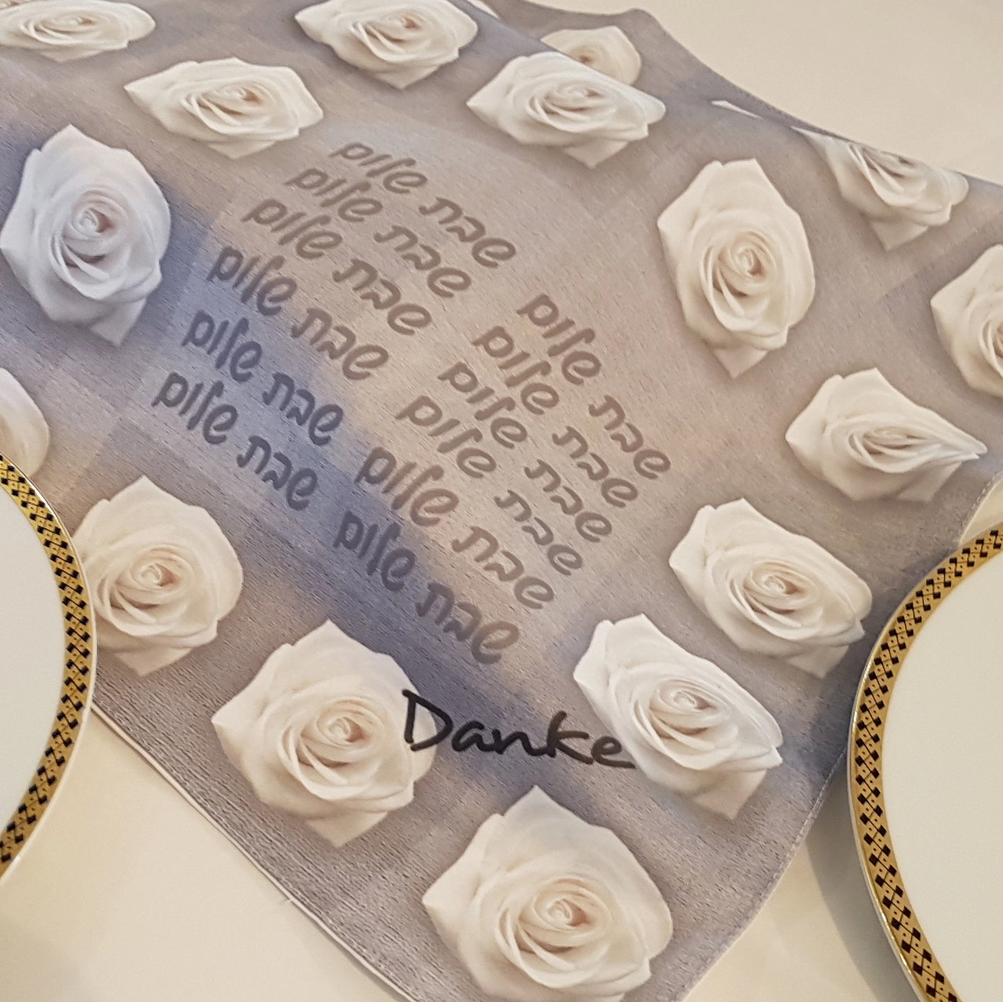 Silver w/ white rose satin Challah Cover