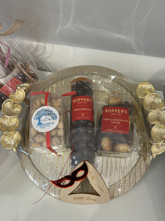 Round Mirror Tray Floral Handle Mishloach Manot