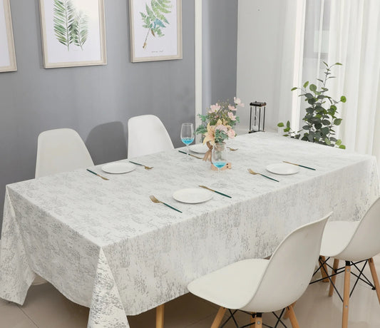Off-White Velvet with Metallic Mosaic Tablecloth