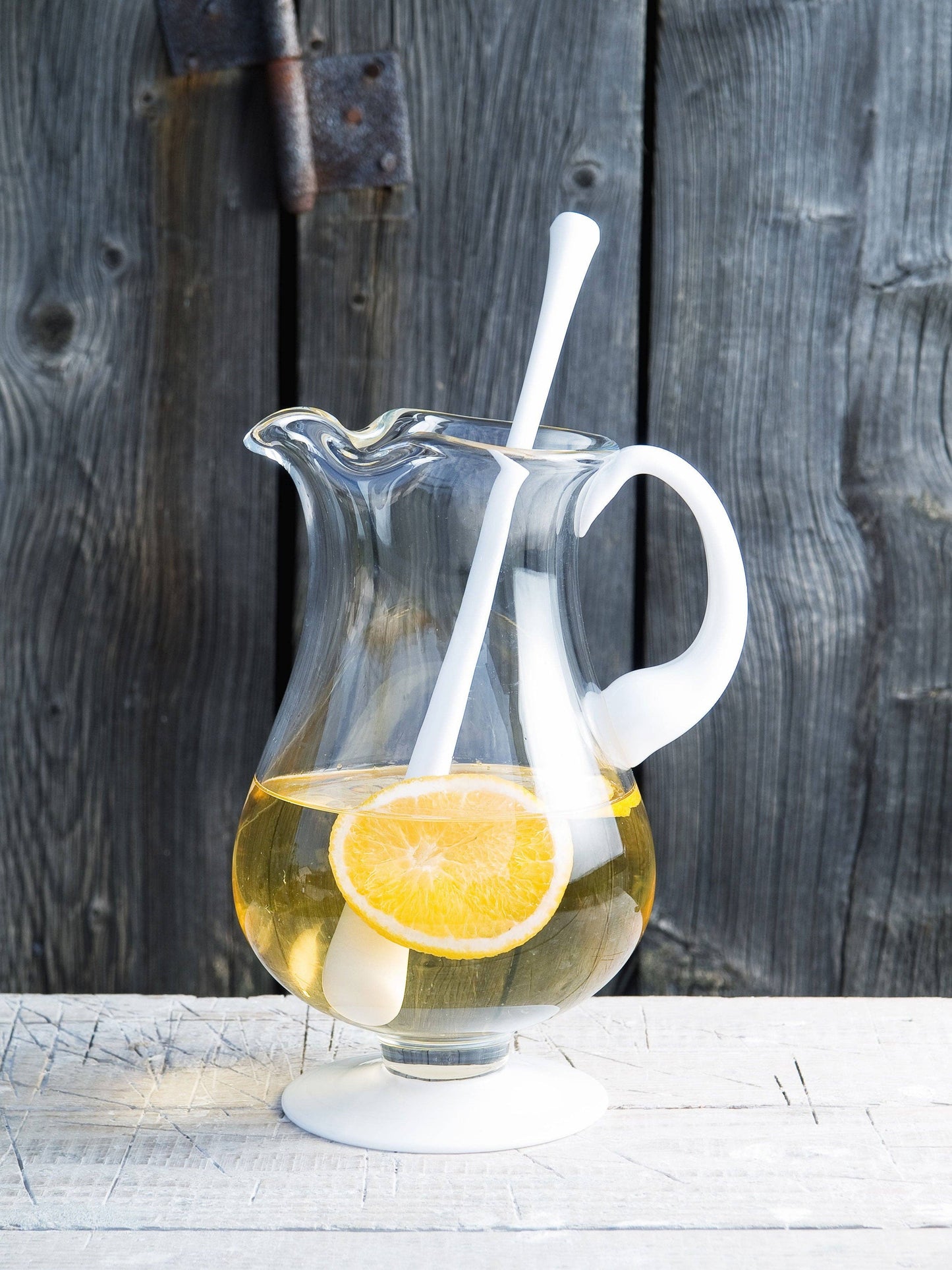 Opal Footed Pitcher with White Foot and Handle, 78 oz.