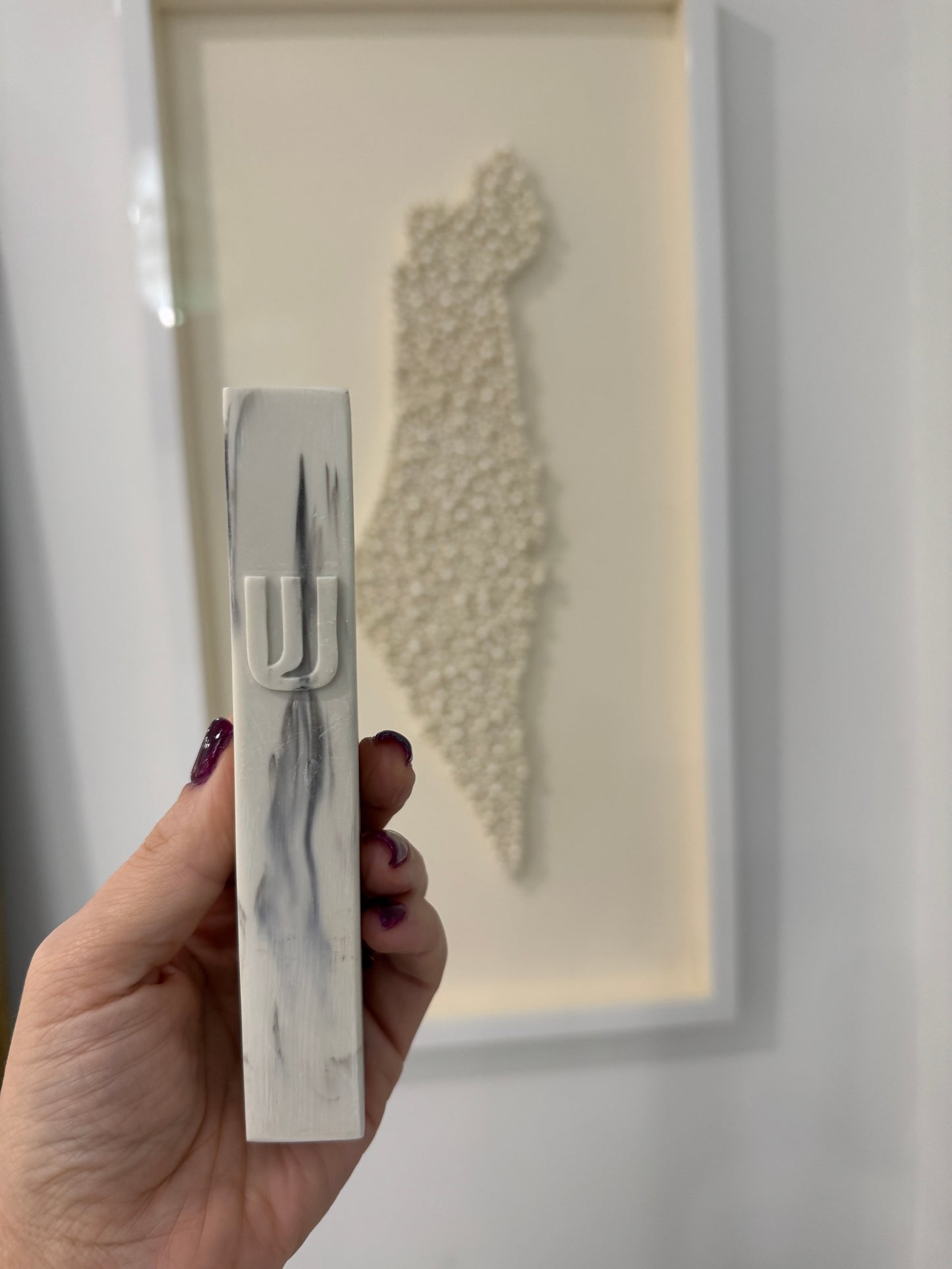 Polyresin marble cement finish mezuza 12cm