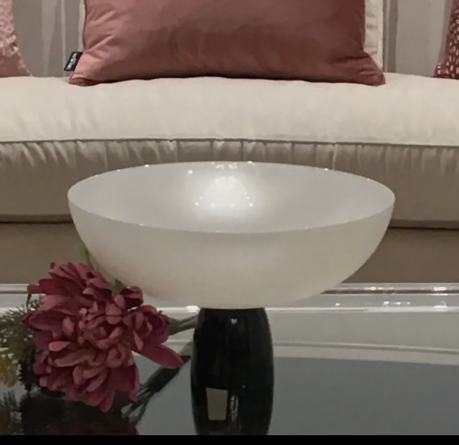 Footed White Glass Bowl on Black Base