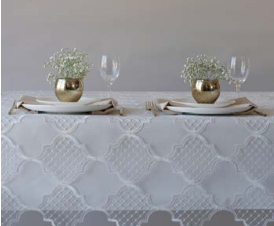 Kingston White/Gold Dots or Solid White Lined Tablecloth- Custom Order