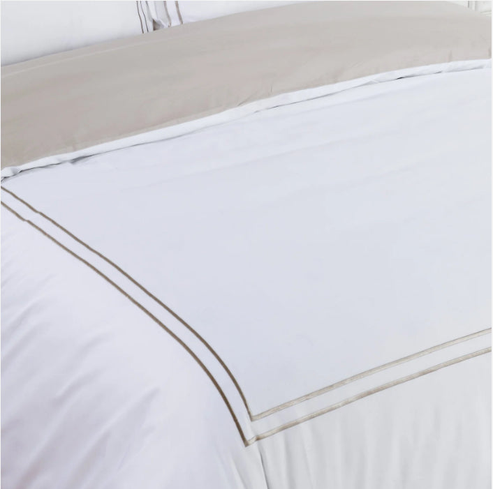 Flora Hotel Collection- White with Taupe/Gray Embroidery