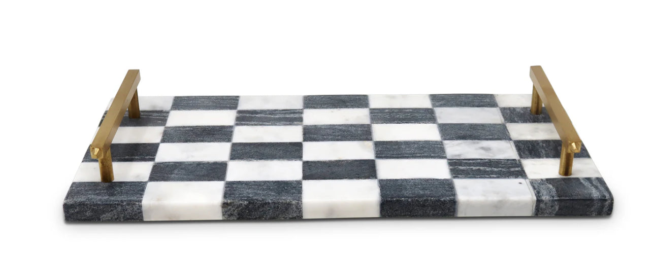 Marble Black and White Checkered Tray