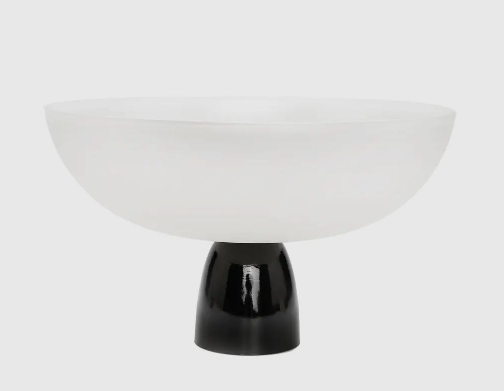 Footed White Glass Bowl on Black Base