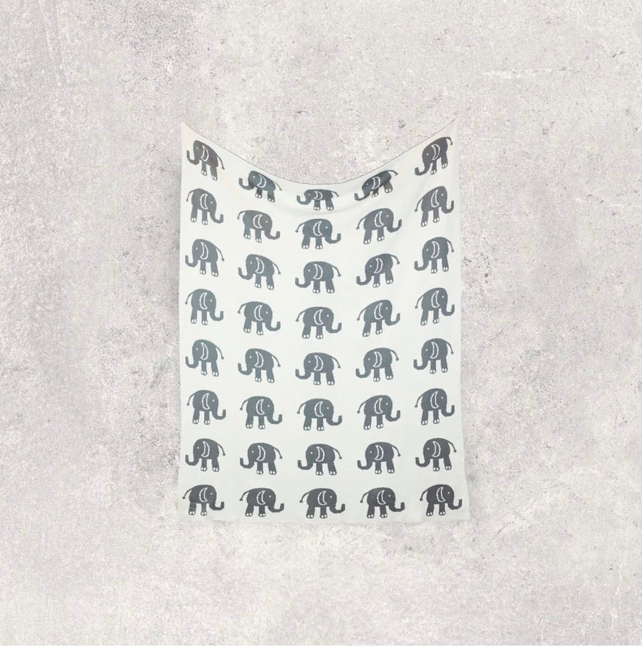 Lucky Elephant Organic Cotton Blanket + Lovey + Pouch