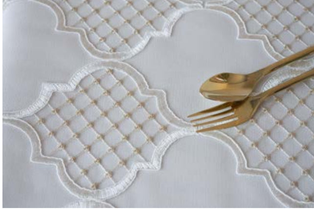 Kingston White/Gold Dots or Solid White Lined Tablecloth- Custom Order