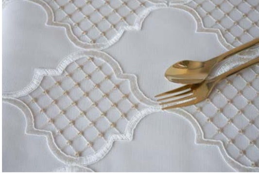 Kingston White/Gold Dots or Solid White Lined Tablecloth- Custom Order