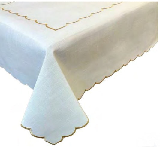 Scalloped Edged Linen Spill Proof Tablecloth