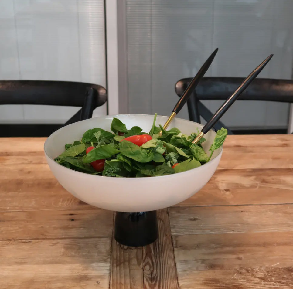 Footed White Glass Bowl on Black Base
