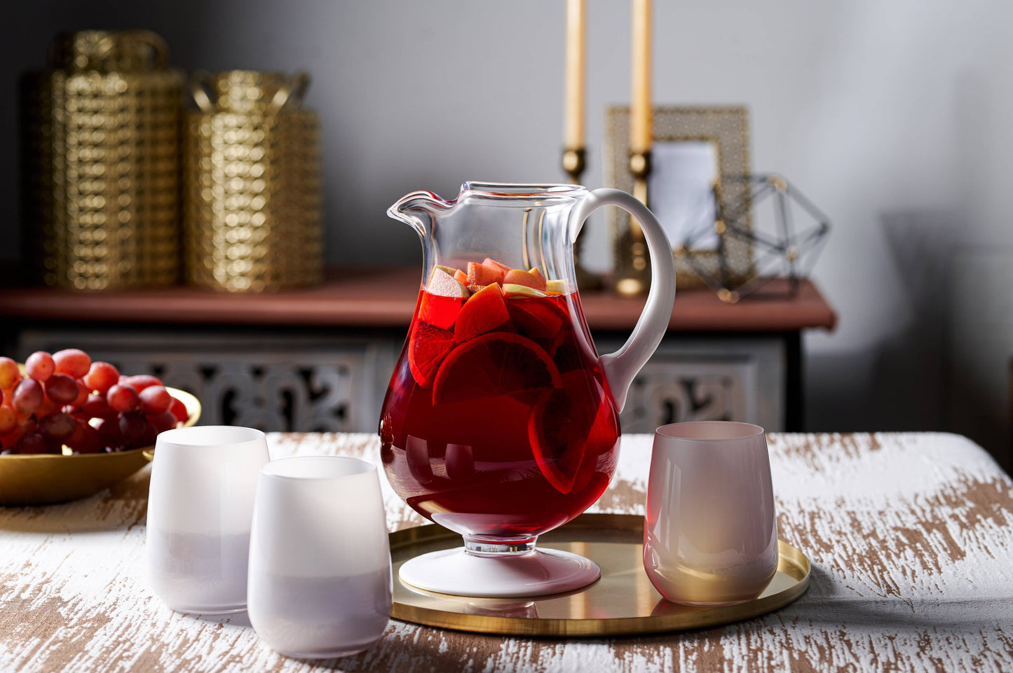 Opal Footed Pitcher with White Foot and Handle, 78 oz.