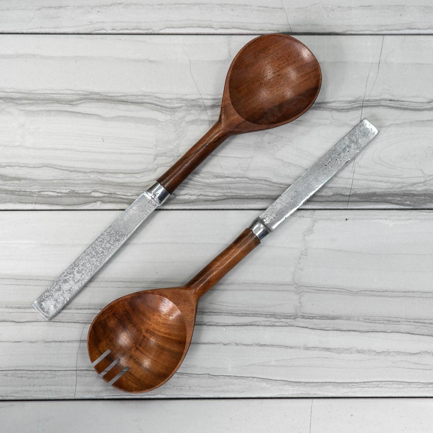 Babul Wood round Salad Servers, Set of 2