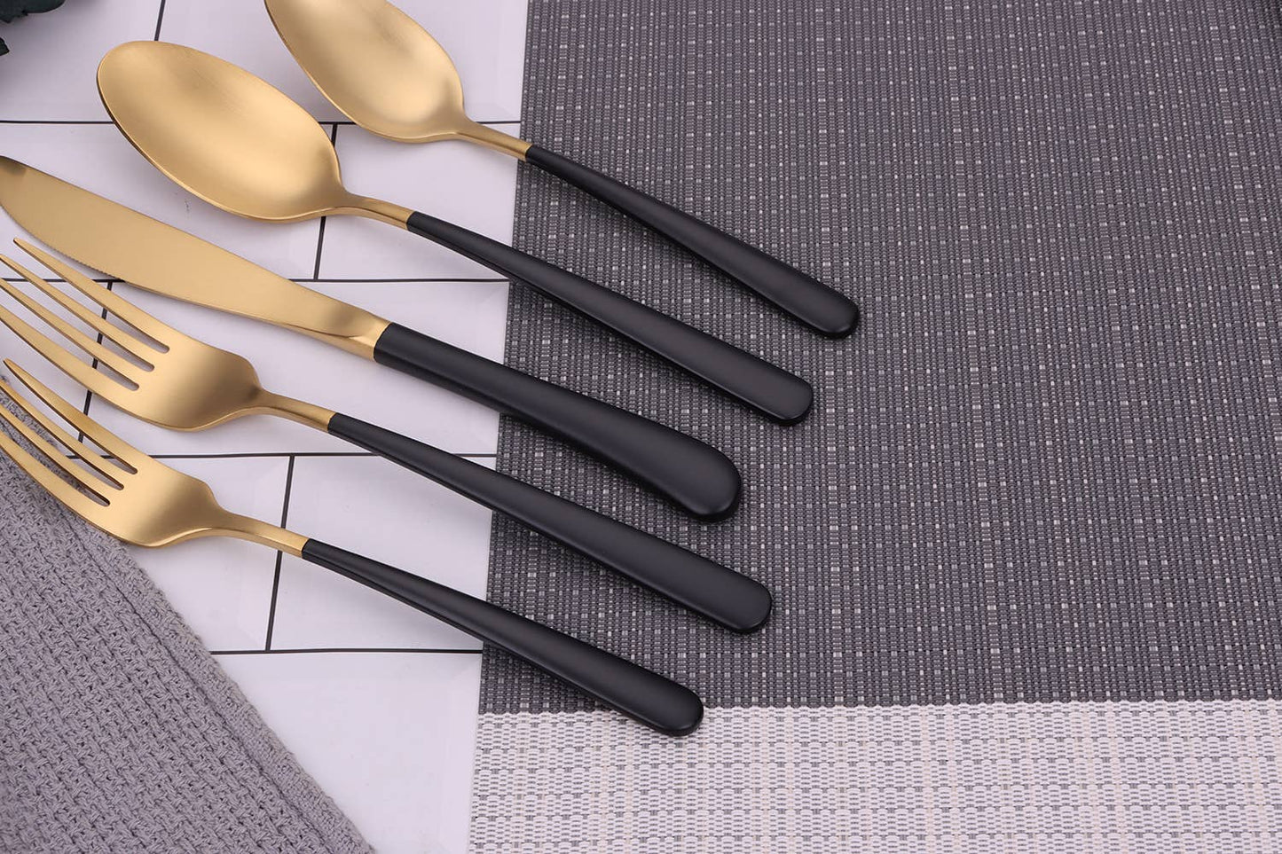 Coloblock 20 Pc Flatware Set with Black Handles, Service 4- clearance