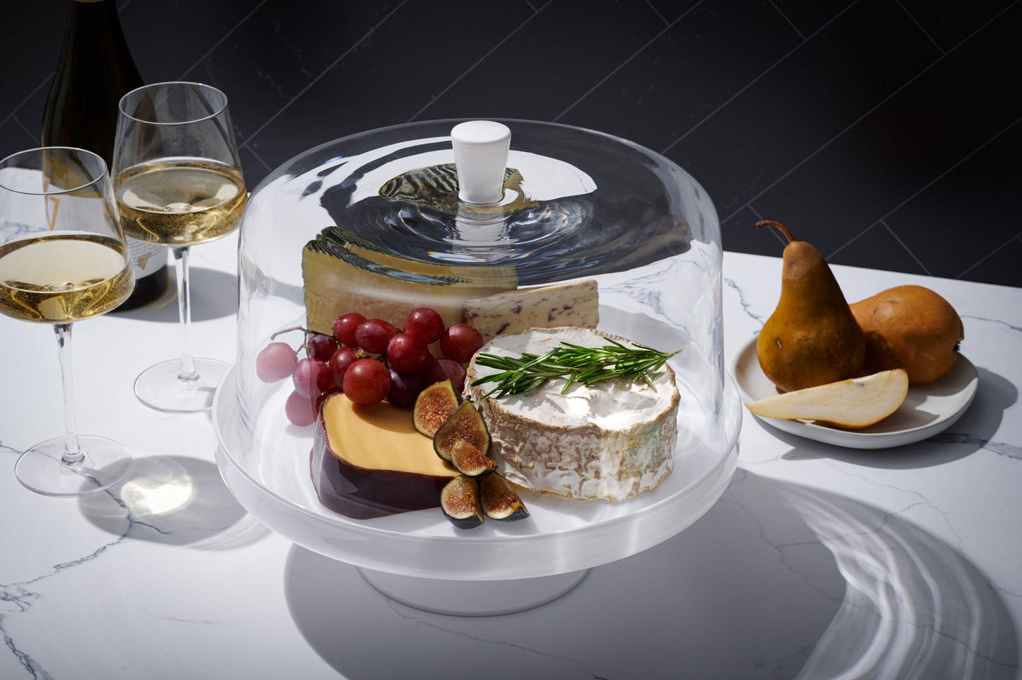 Opal White Cake Stand and Large Dome with White Knob, 12.4"D