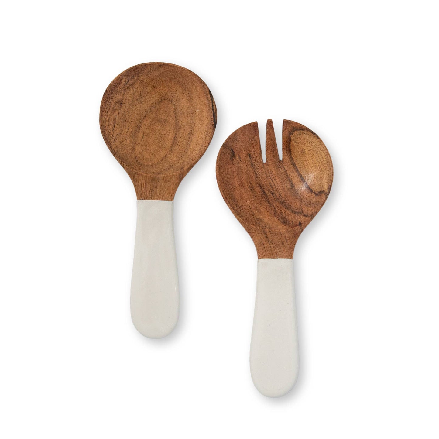 Wood & White Salad Bowl+Servers Set, Large