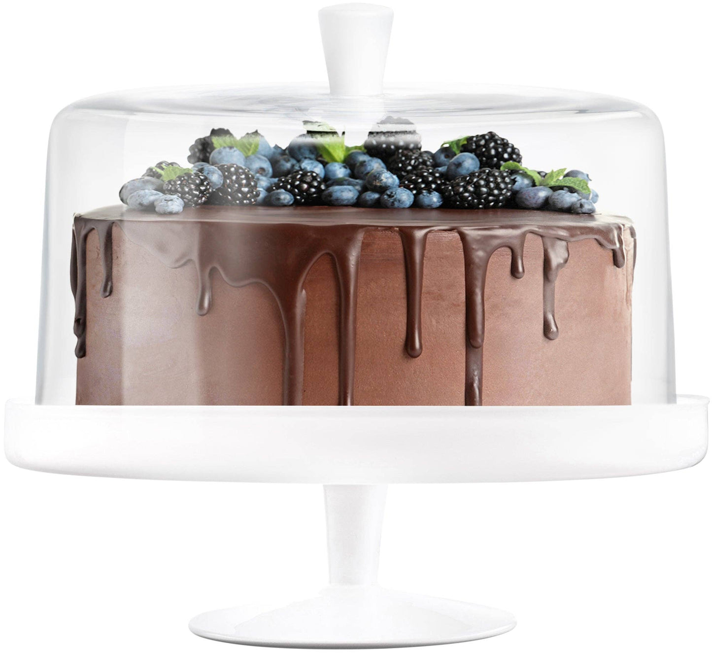 Opal White Cake Stand and Large Dome with White Knob, 12.4"D