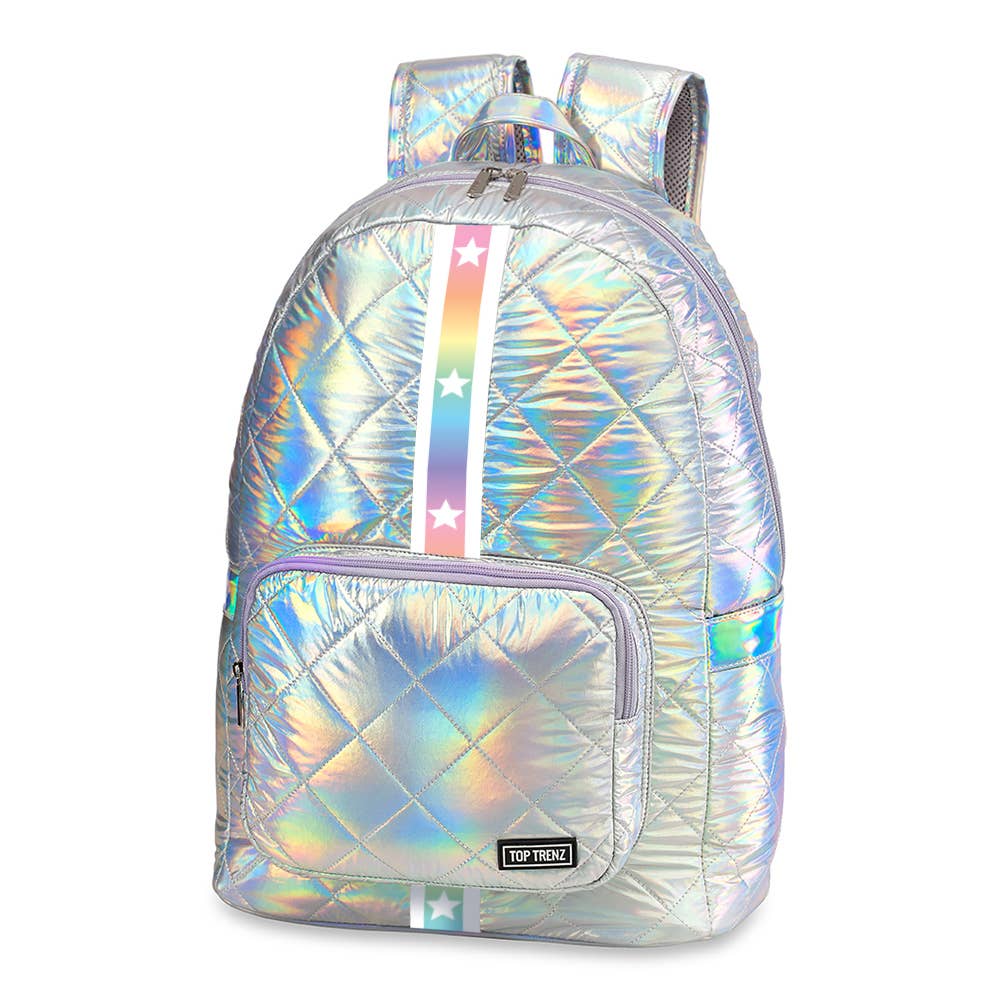 Iridescent Diamond Puffer Backpack Gradient Star Straps- sale