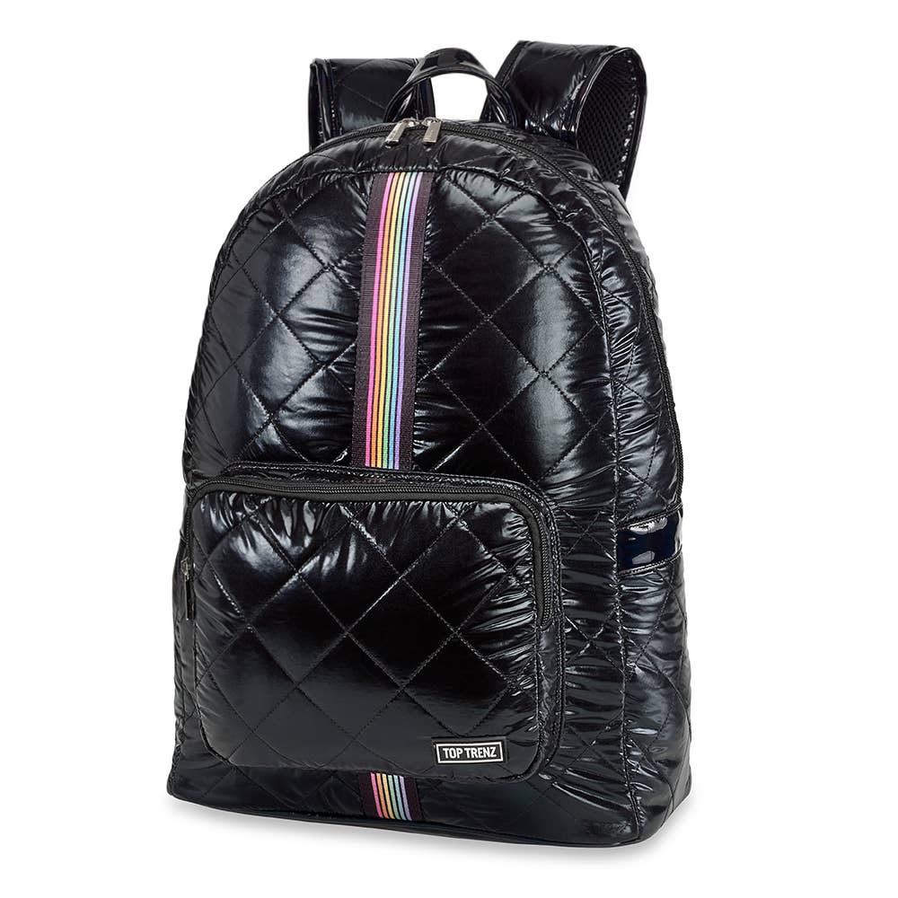 Black Diamond Stitch Puffer Backpack Rainbow Track Straps- sale