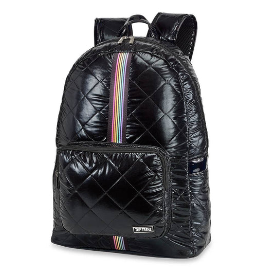 Black Diamond Stitch Puffer Backpack Rainbow Track Straps- sale