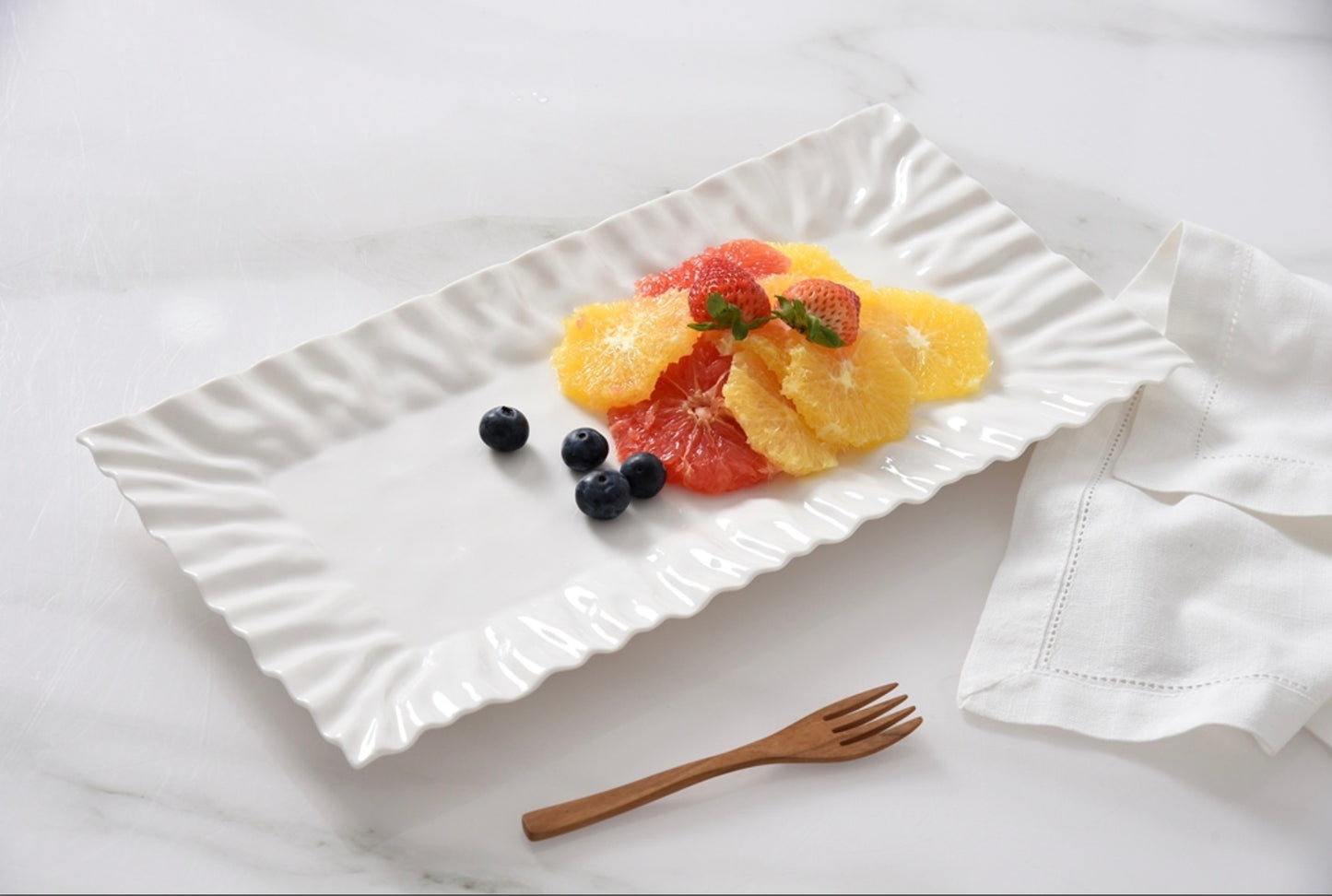 Flat Rectangular Tray w/ ruffle edge