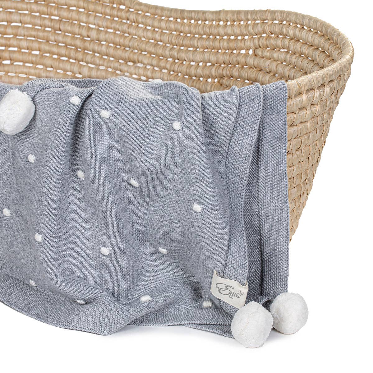 Effiki popcorn blanket - gray with cream pompoms