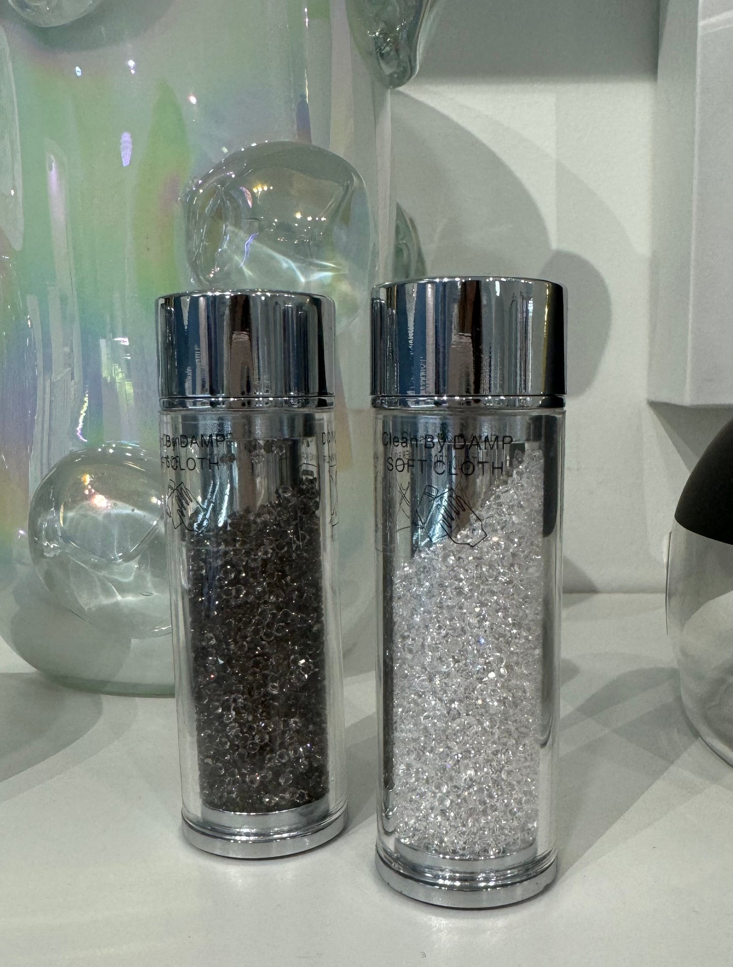 Ebony & White Crystal Filled Salt Shakers