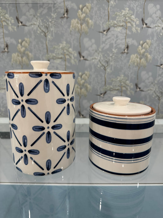 Navy & White Counter Top Canisters