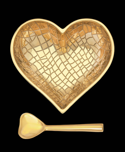 Happy Bright Gold Croco Heart with Heart Spoon