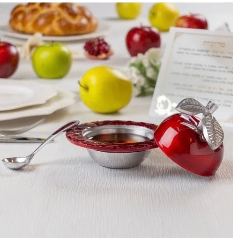 Red Enamel Apple Honey Dish