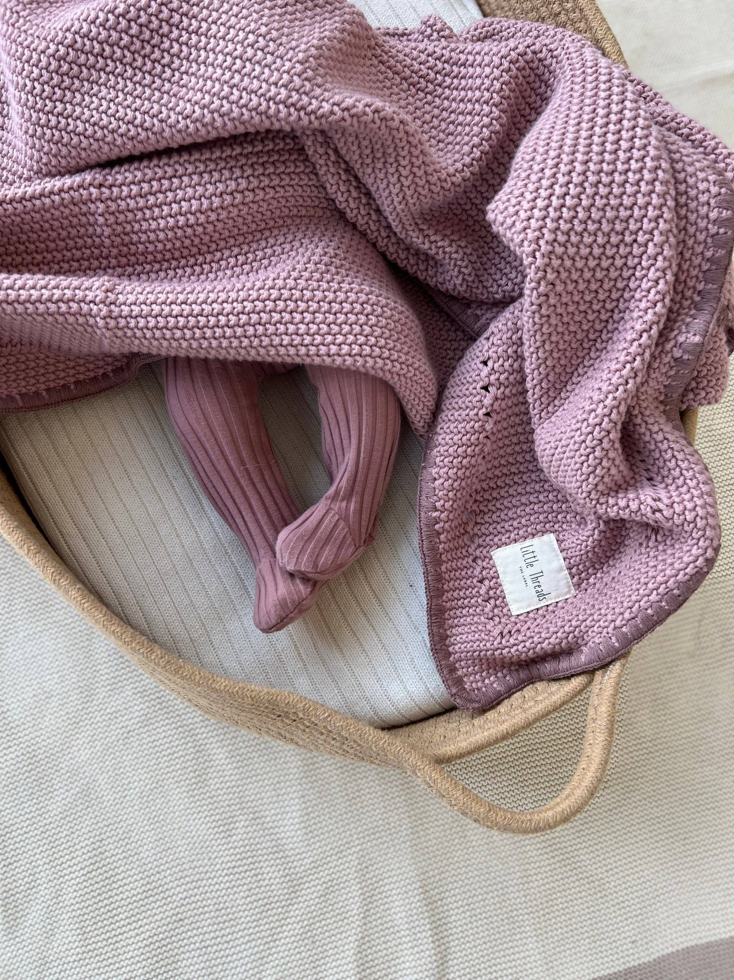 Mauve Knitted Cotton Blanket